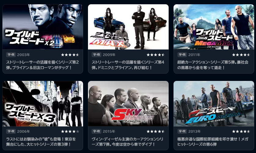 ワイルド・スピード配信中のサブスク動画配信サイト：U-NEXTの特徴や詳細コンテンツ