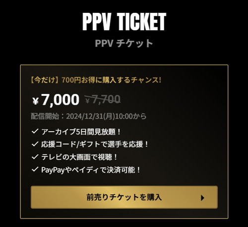 RIZINを視聴するためのPPV配信チケット料金