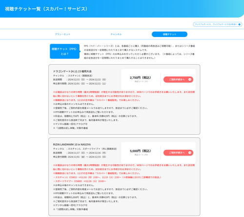 「スカパー！」のRIZINライブ配信チケット料金